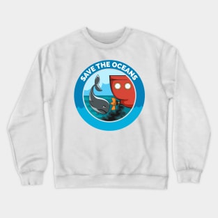 Save the Oceans Cartoon Emblem Crewneck Sweatshirt